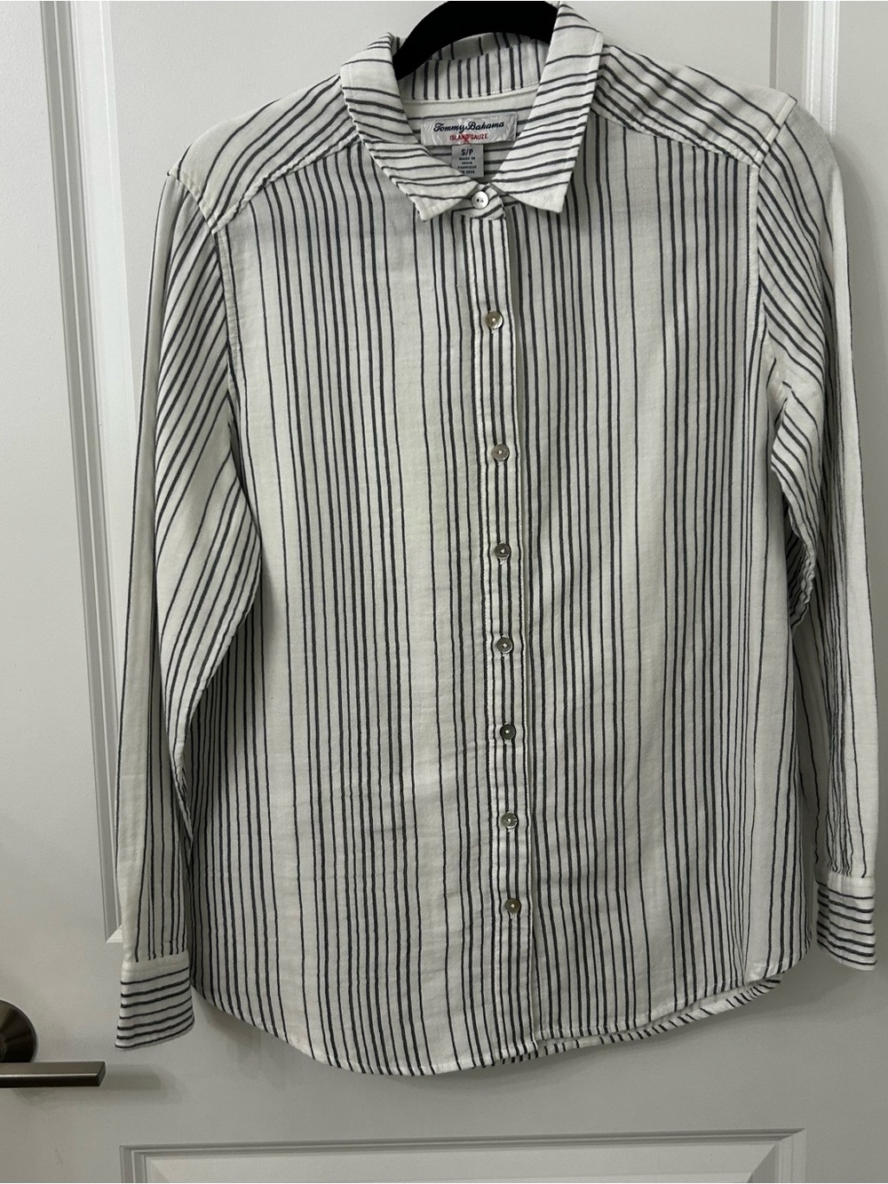 Tommy Bahama White Shirt with Navy Stripes - Island Gauze Button-Down Small